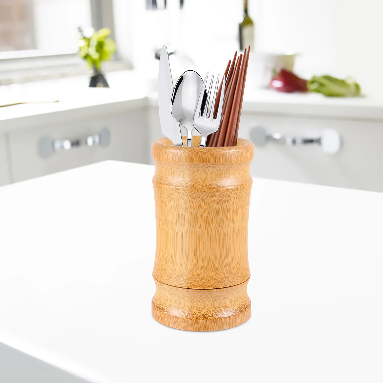 

1Pcs Bamboo Kitchen Flatware Holder Chopsticks Organizer Multipurpose Countertop Storage for Home Restaurant