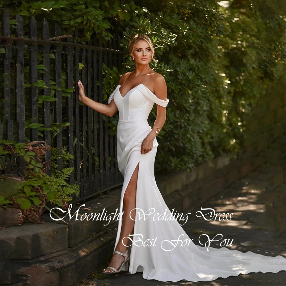 

Classic Pleat V-Neck Mermaid Wedding Dress Women 2026 Off The Shoulder High Side Split Open Back Vestidos De Novia Customized