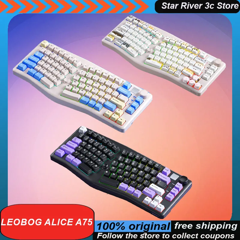 

Leobog Alice A75 Mechanical Keyboard 3mode Wireless Multifunctional Knob 83keys Pbt Keycaps 4000mah Customized Gaming Keyboard