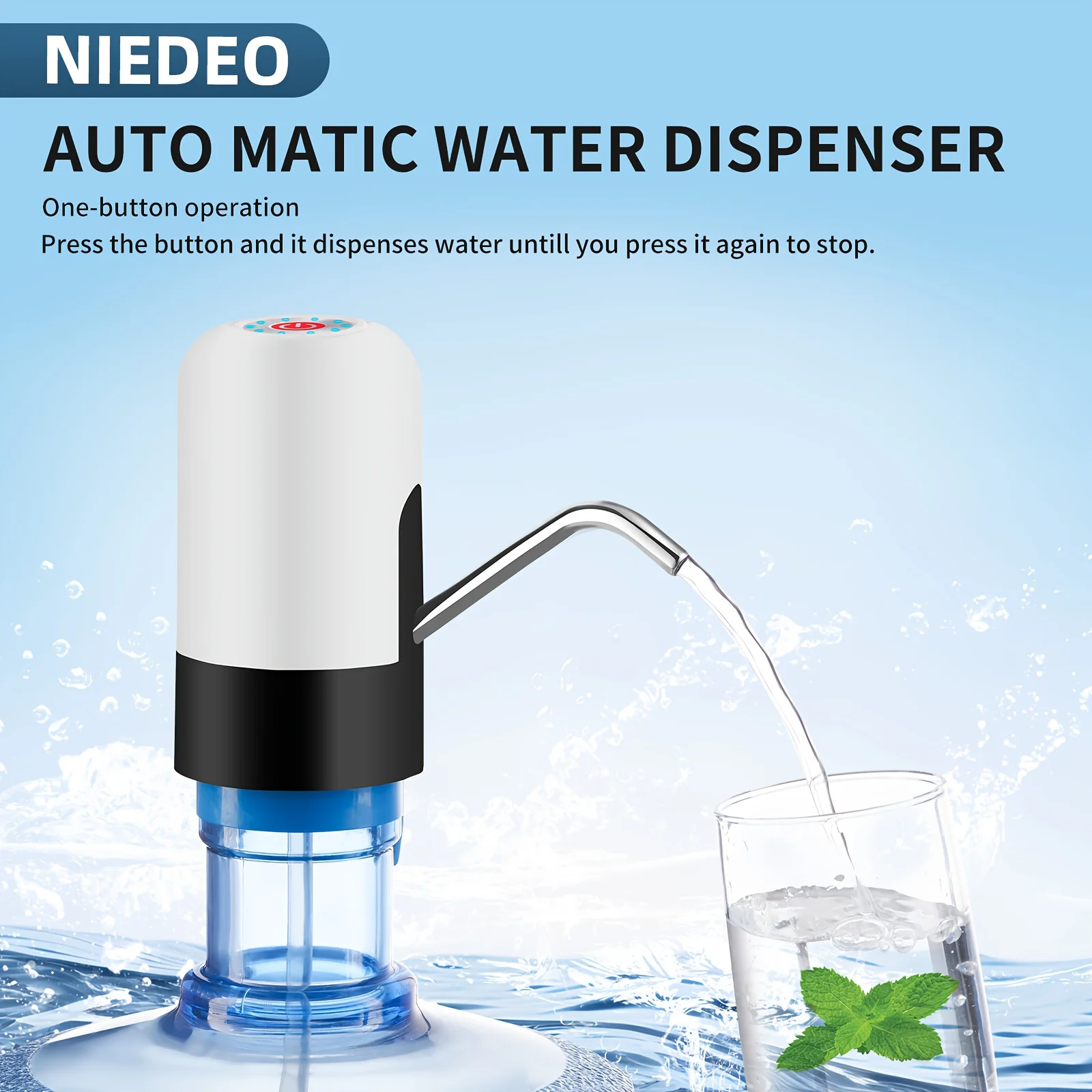 موزع مياه طويل الأمد قابل لإعادة الشحن بسعة 2-5 جالون، مضخة مياه كهربائية محمولة لزجاجات الأطفال موزع مياه صغير