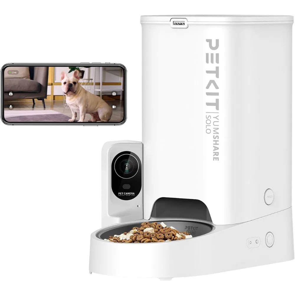 Automatic Pet Feeder with Camera, 1080P HD Video with Night Vision, 2.4G WiFi Cat Dog Feeder with 2-Way Audio,Smart App Control