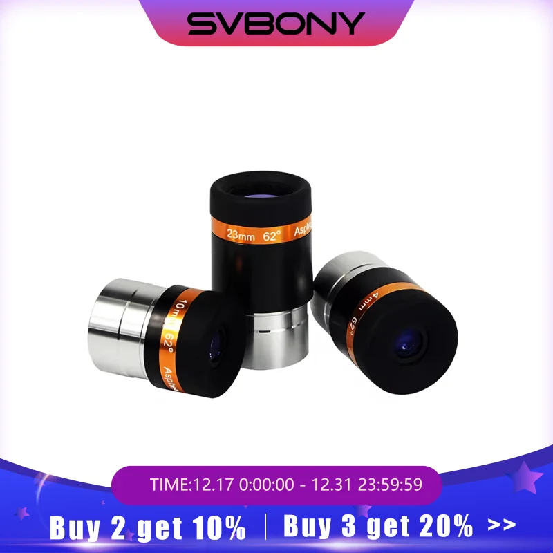 SVBONY Eyepieces 4/10/23mm Telescope Lens Wide Angle 62 Deg Aspheric Eyepiece HD Fully Coated Telescope Accessory for 1.25 inch