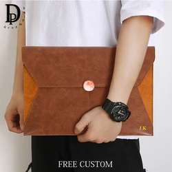 Vintage Leather Custom Name Document Bag Engrave Company Logo Fashion Business Tablet Computer Office Work Portable Laptop Bag