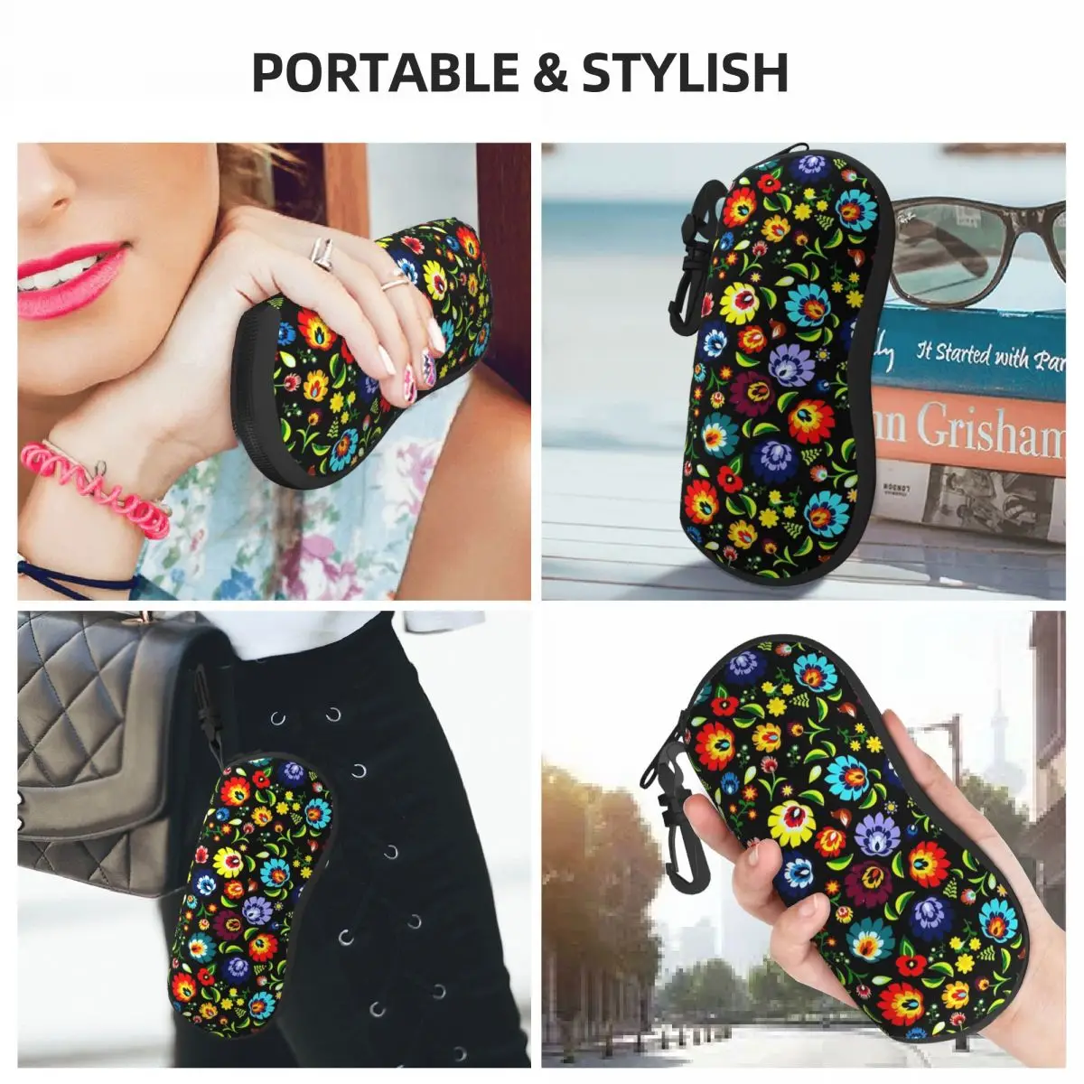 Colorful Floral Horizontal Glasses Case Hungarian Folk Print Travel Zipper Sunglasses Pouch Trend Men Women Eyewear Storage