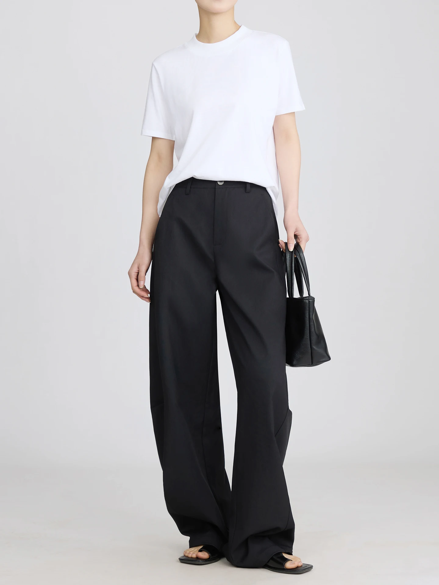 

High Waist Extended Length Scythe Wide Leg Pants Women's Arc Slimming Casual Trousers Spring New Style plus Size Polyester