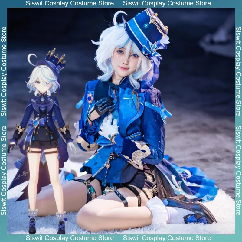 

Game Genshin Impact Black Furina De Fontaine Focalors Cosplay Costume Dress Wig Hat Fullset Performance Halloween Carnival Party