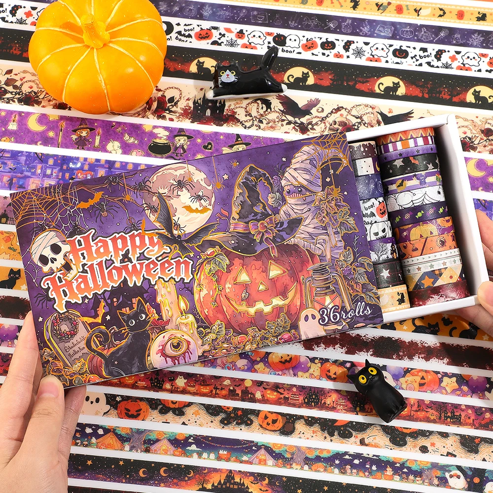 36 Rolls Halloween Masking Tape 2m Each Roll Spooky Fantasy Designs for DIY Crafts Journaling Scrapbooking Halloween Party Decor
