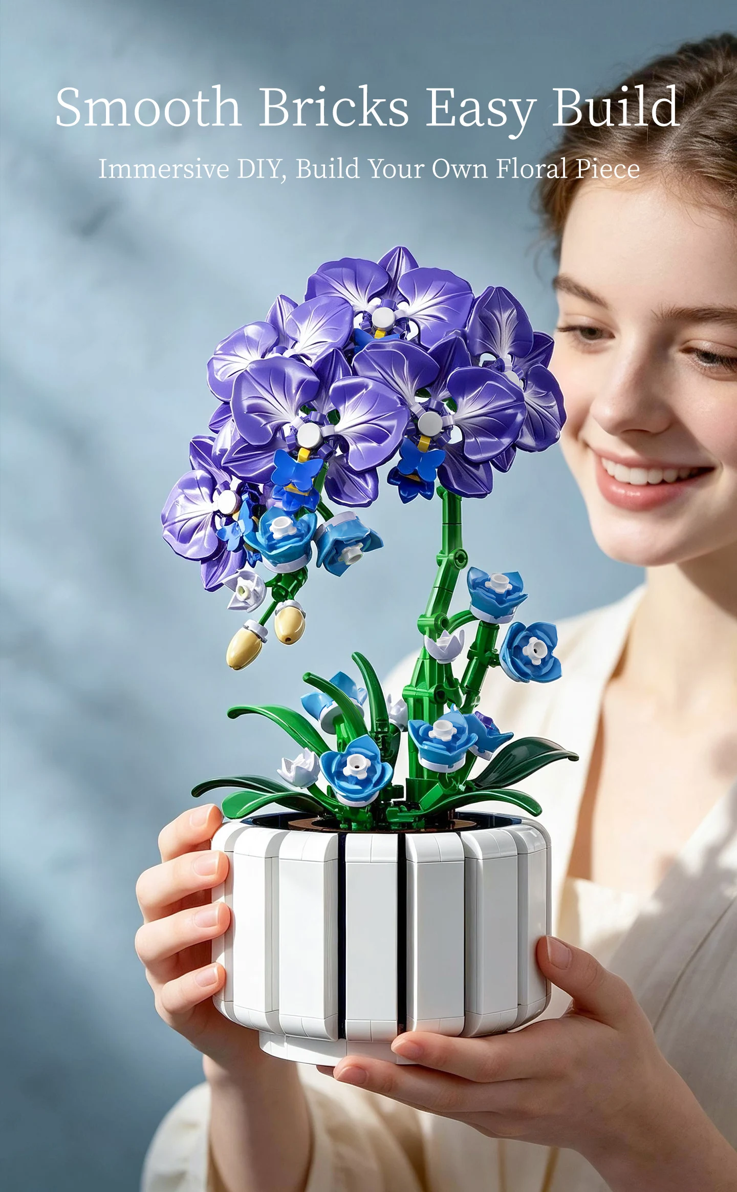KAVOWORLD 627PCS Purple Butterfly Orchid Building Blocks Simulation Phalaenopsis Flower Pot Bricks Creative Gifts for Family
