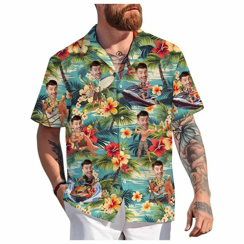 3D-Spaßdruck Herren Damen Hawaii-Strandurlaub-Hemden Outdoor-Sport Lose Surf-Yacht-Paar Kurzarm-Oberteil Sommerkleidung