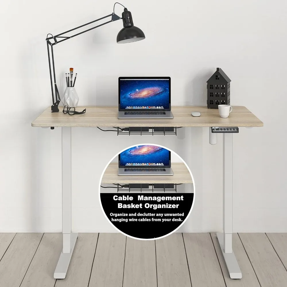 Altura ajustável Standing Desk, moldura branca e Bege Top, 48x24 polegadas