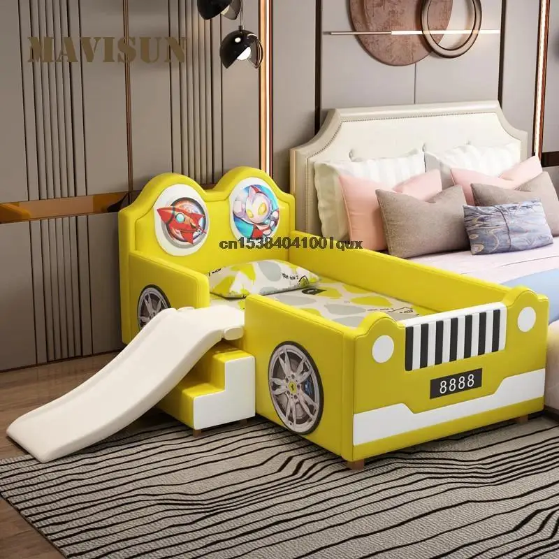 Lovely Children Bed For Boy Bedroom Furniture Solid Wood Kids Bed With Four Guard Rails 6-15 Years Old Leather Baby Single Bed