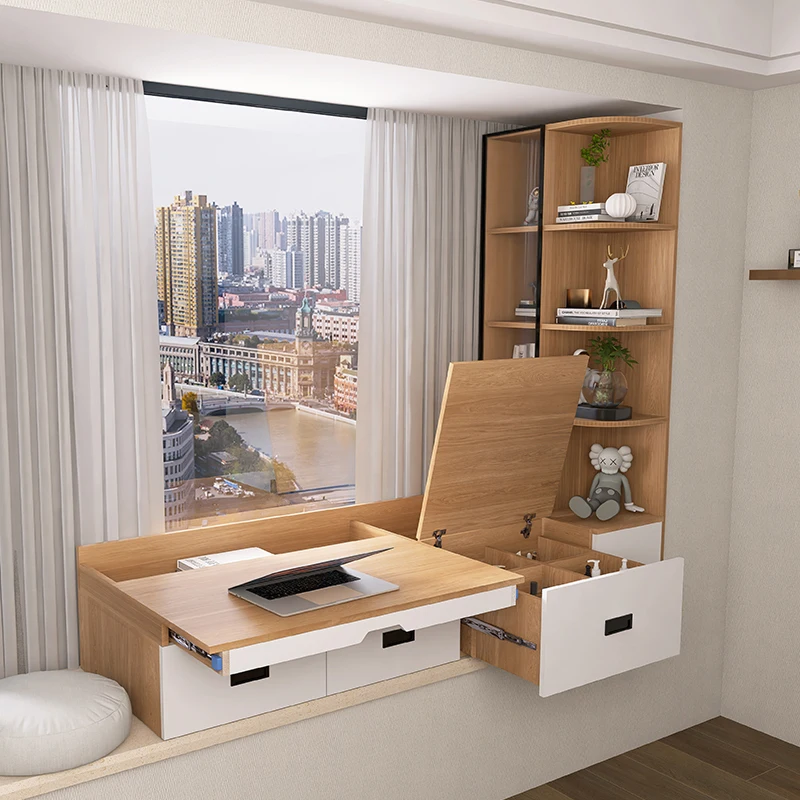 Customizable bay window retractable table pull-out desk remodeling cabinet