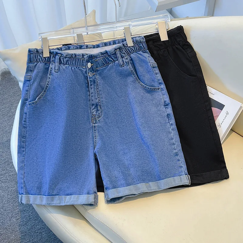 

Plus Size Denim Shorts For Women Large Loose Casual Elastic Waist High Waist Wide Leg Jean Summer 4XL 5XL 6XL 7XL Free Clothing