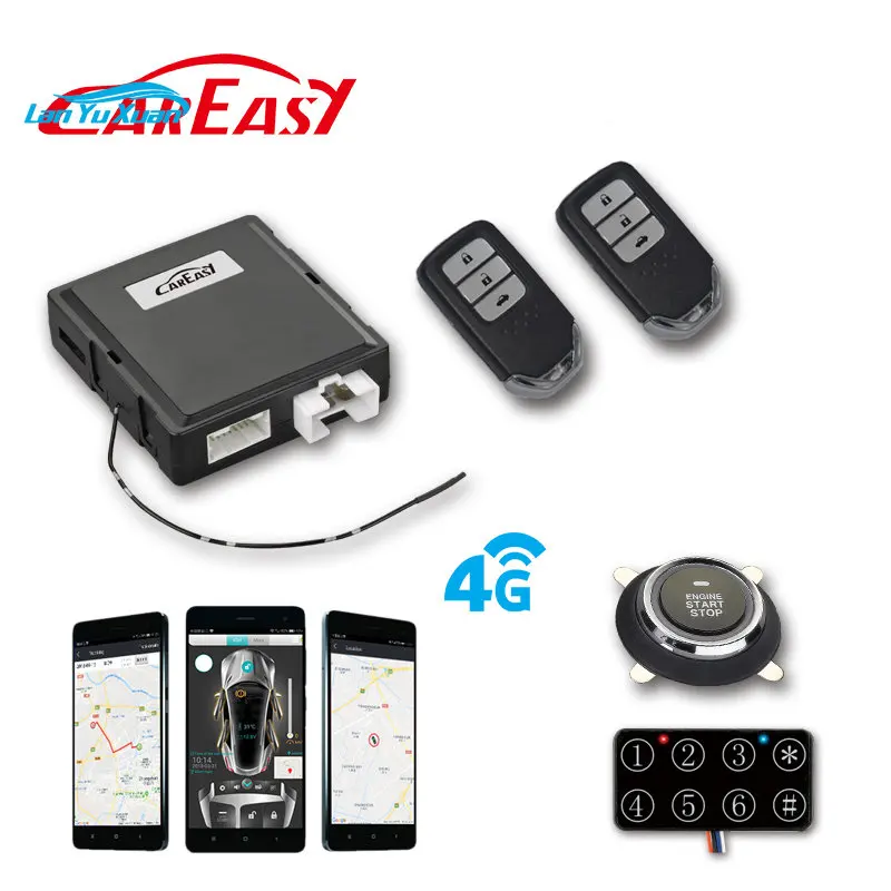 4G GPS/GSM Smartphone control car alarm PKE keyless entry push button engine start with remote starter