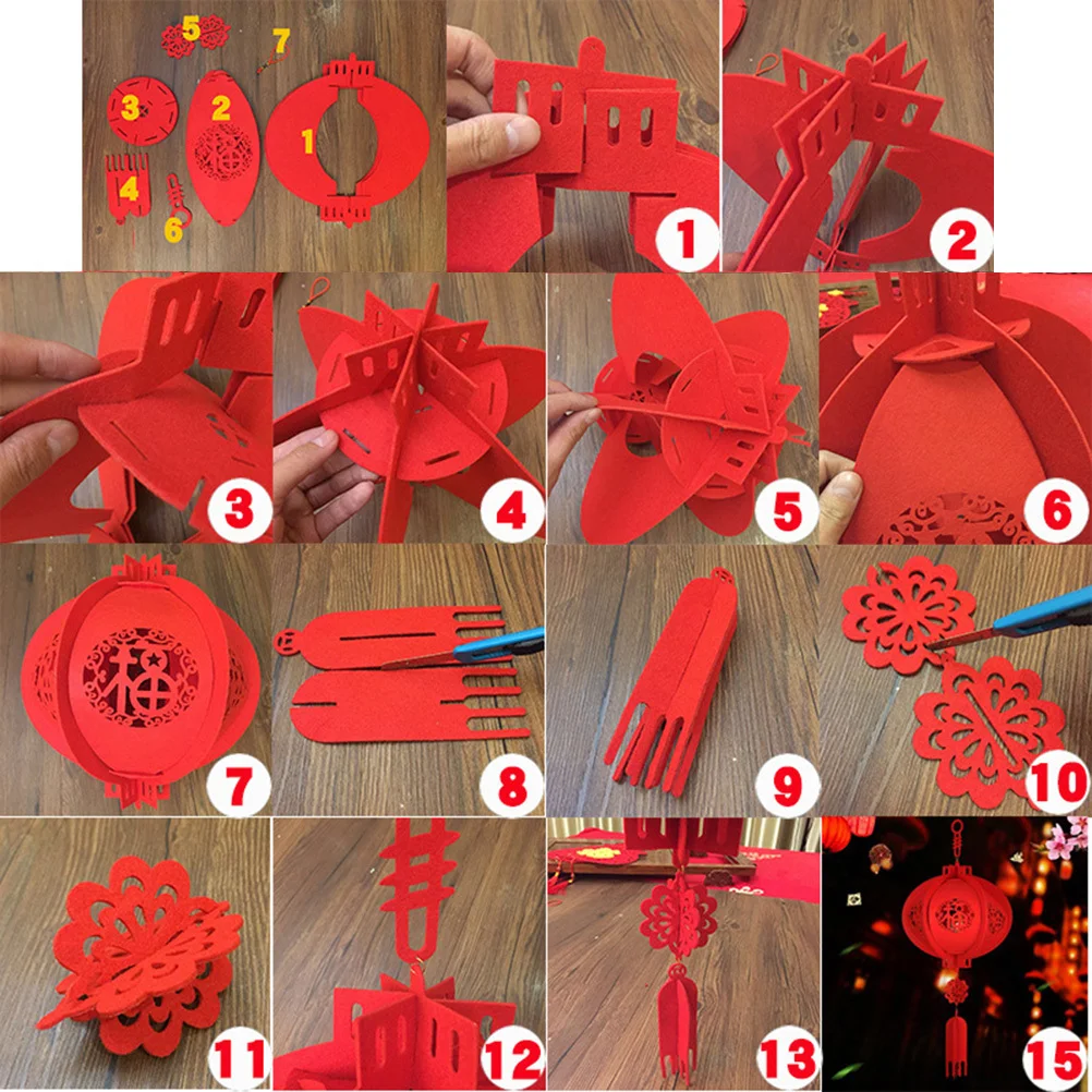 

Palace Lantern Lucky Character 3D Paper Lamp For New Year Mid-Autumn Festival Wedding Party Hanging Decoration Non-Woven Fabric