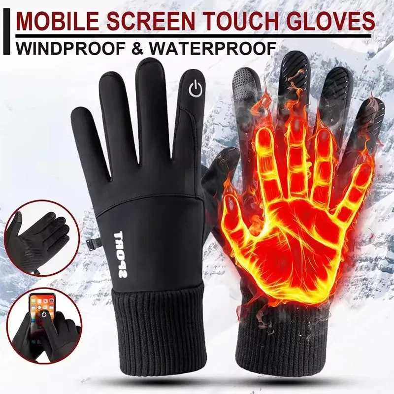 

Winter Warm Full Fingers Waterproof Cycling Outdoor Sports Running Motorcycle Ski Touch Screen Fleece Gloves