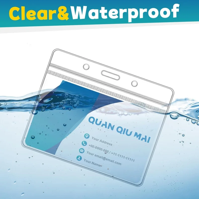 Name Tag with Clip，25 Set of Name Tag Holders and Metal Clips Transparent PVC Horizontal Name Tag ID Card Holder Waterproof ID C