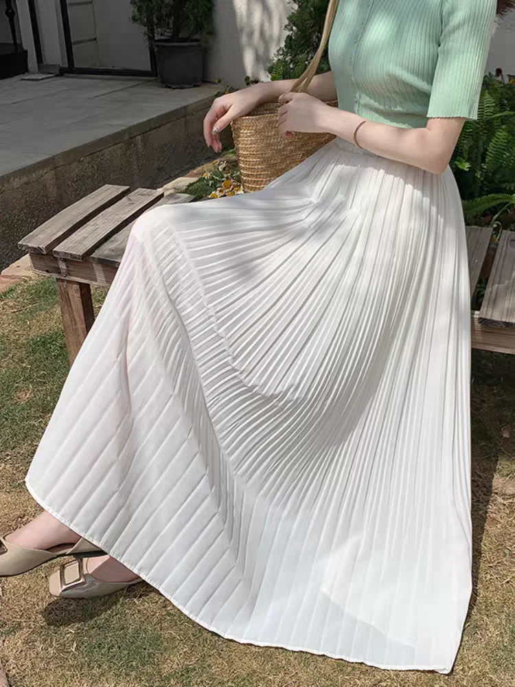 

Pleated Chiffon Skirt 2025: Flowy A-Line Madi Length Draped Loose Fit Summer Basic Classic Skirts For Women