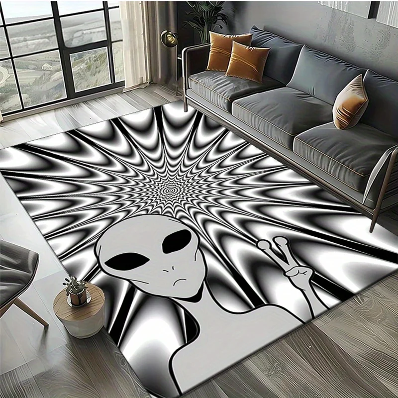 

3D Alien Illusion Area Rug - Polyester Anti-Slip Carpet Mat for Bedroom, Living Room Decor - Hypoallergenic, Easy Clean, Low