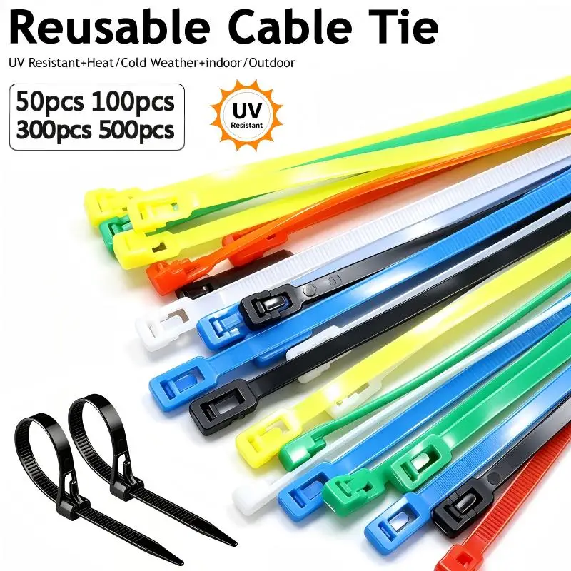 Releasable Reusable Multi Color Nylon Cable Zip Ties Easy Release Adjustable Locking Straps Wire Binding Organizer Fastener Kit