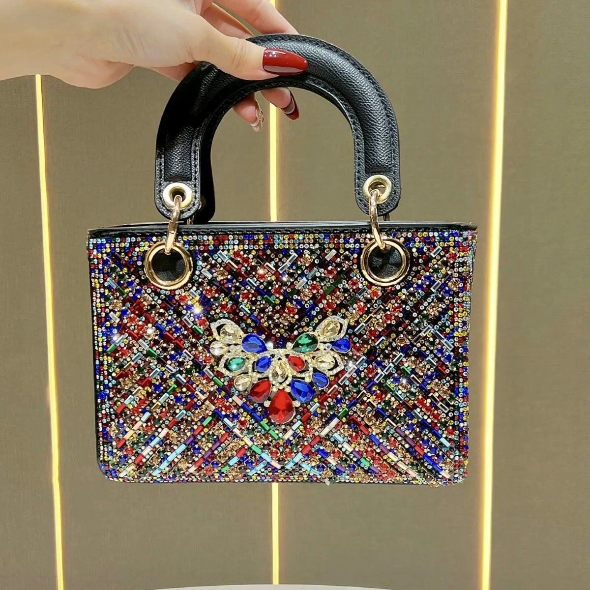 New ethnic style fashion high-end sense diamond-encrusted dinner bag hand bag shoulder crossbody women's bag women's handbag