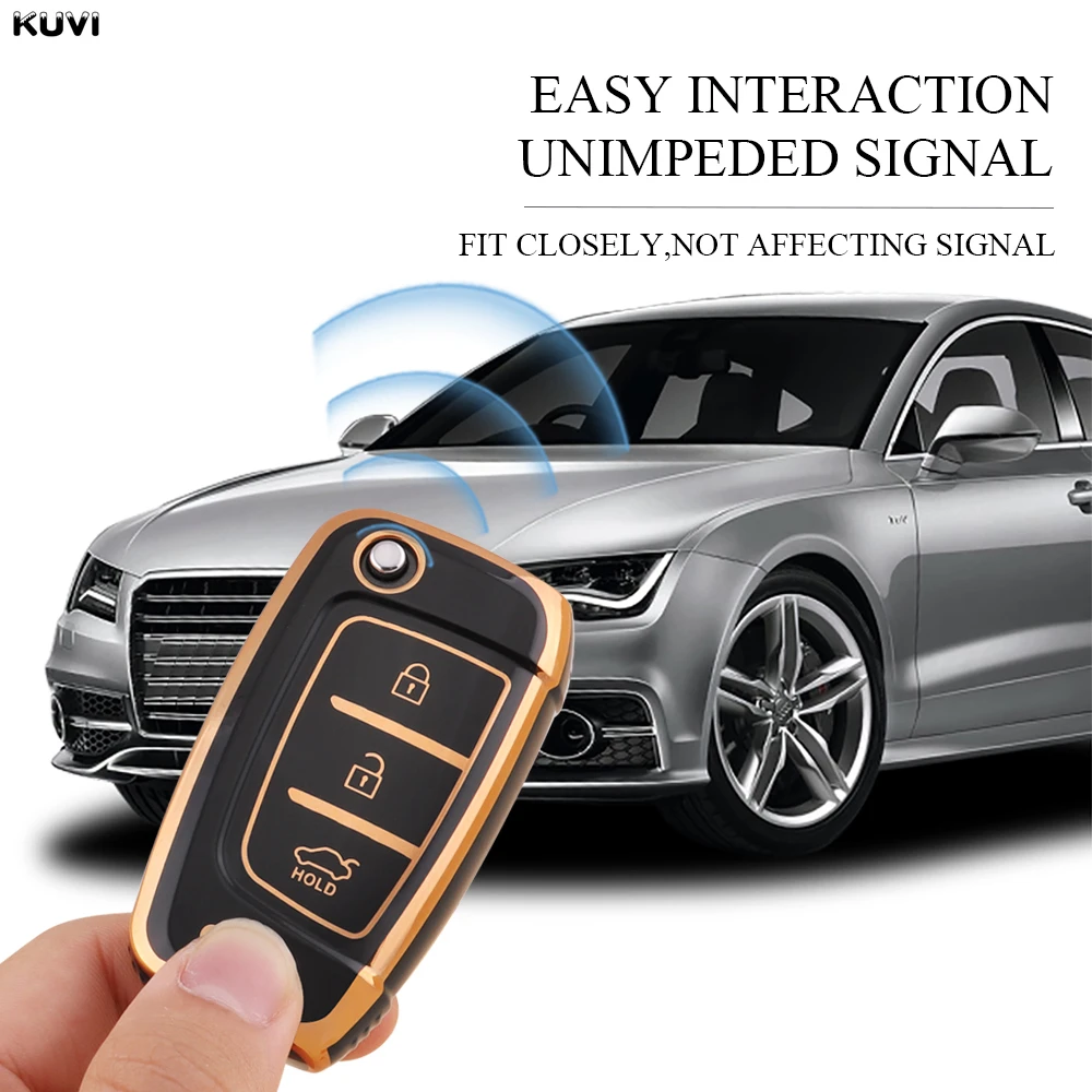 غطاء مفتاح السيارة الذهبي من البولي يوريثان الحراري القابل للطي لشركة هيونداي إلنترا سولاريس توكسون I30 I35 I40 كونا جينيسيس سانتا في أزيرا حامل شل