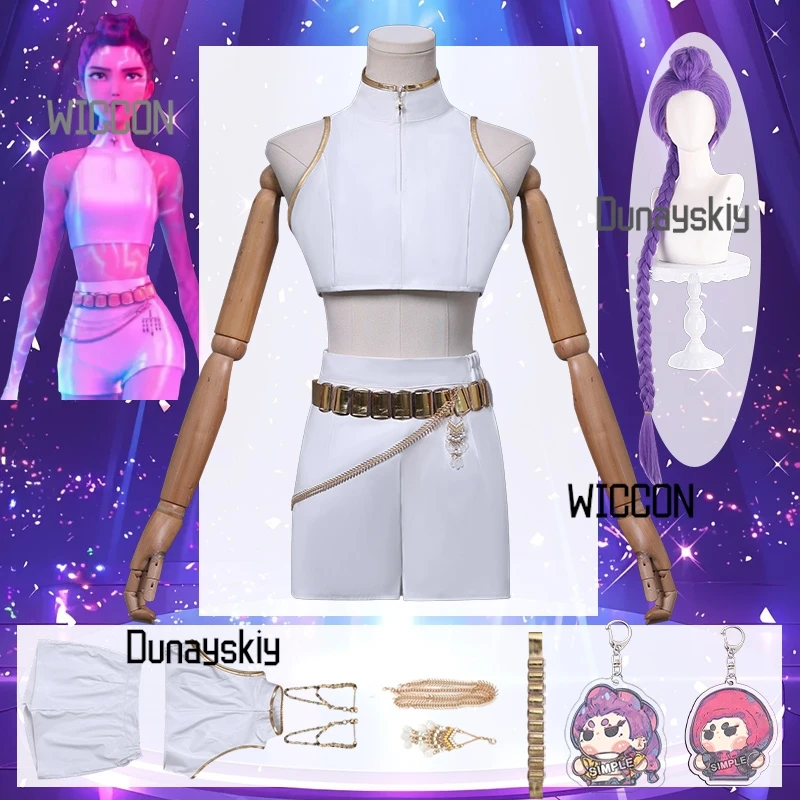 

Rumi WHAT IT SOUNDS LIKE Stage Uniform Kawaii Huntrix KPop Demon Hunters Cosplay White Korea Idol Sexy Mini Dress 코스프레 Halloween