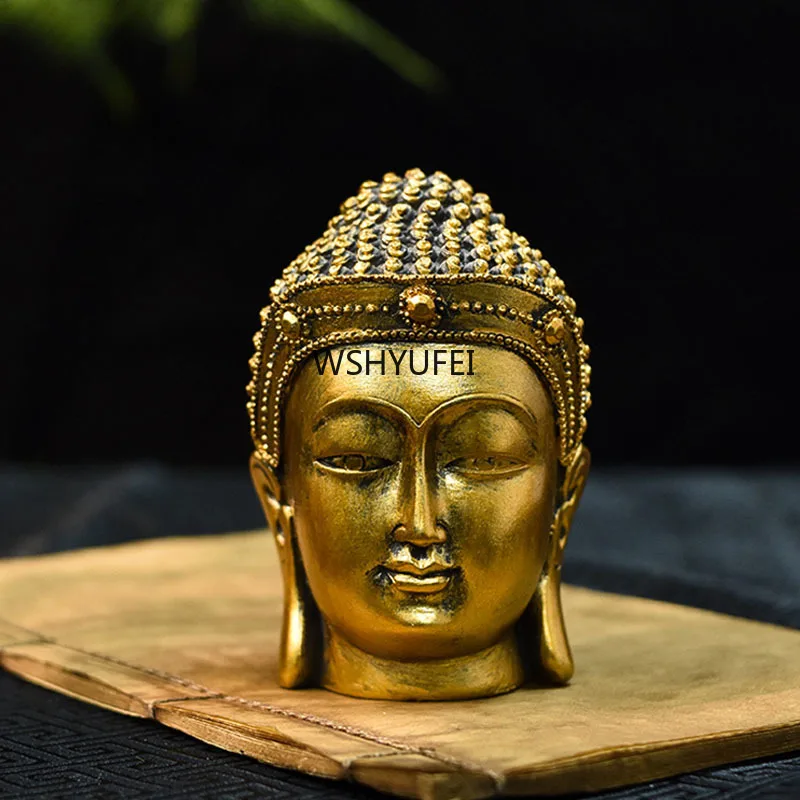 Northern Ancient Buddha Head Statue, Gold-plated Miniature Statue, Zen Home Interior Decoration, Southeast Asian Creative Resin