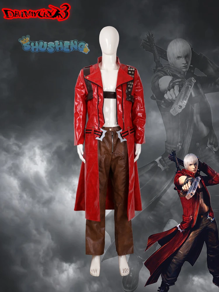 

Dante Man Cosplay Costume Devil Cos May Cry 3 Leather jacket pants accessories cool and handsome Halloween party custom uniform