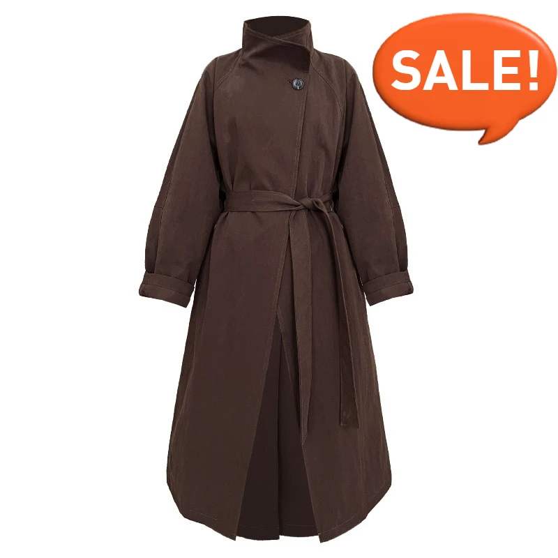 Korean High-end One-button Stand-up Collar Loose Coat Women's Autumn New Medium and Long Trench Coat Cool  Chic Women's Clothing