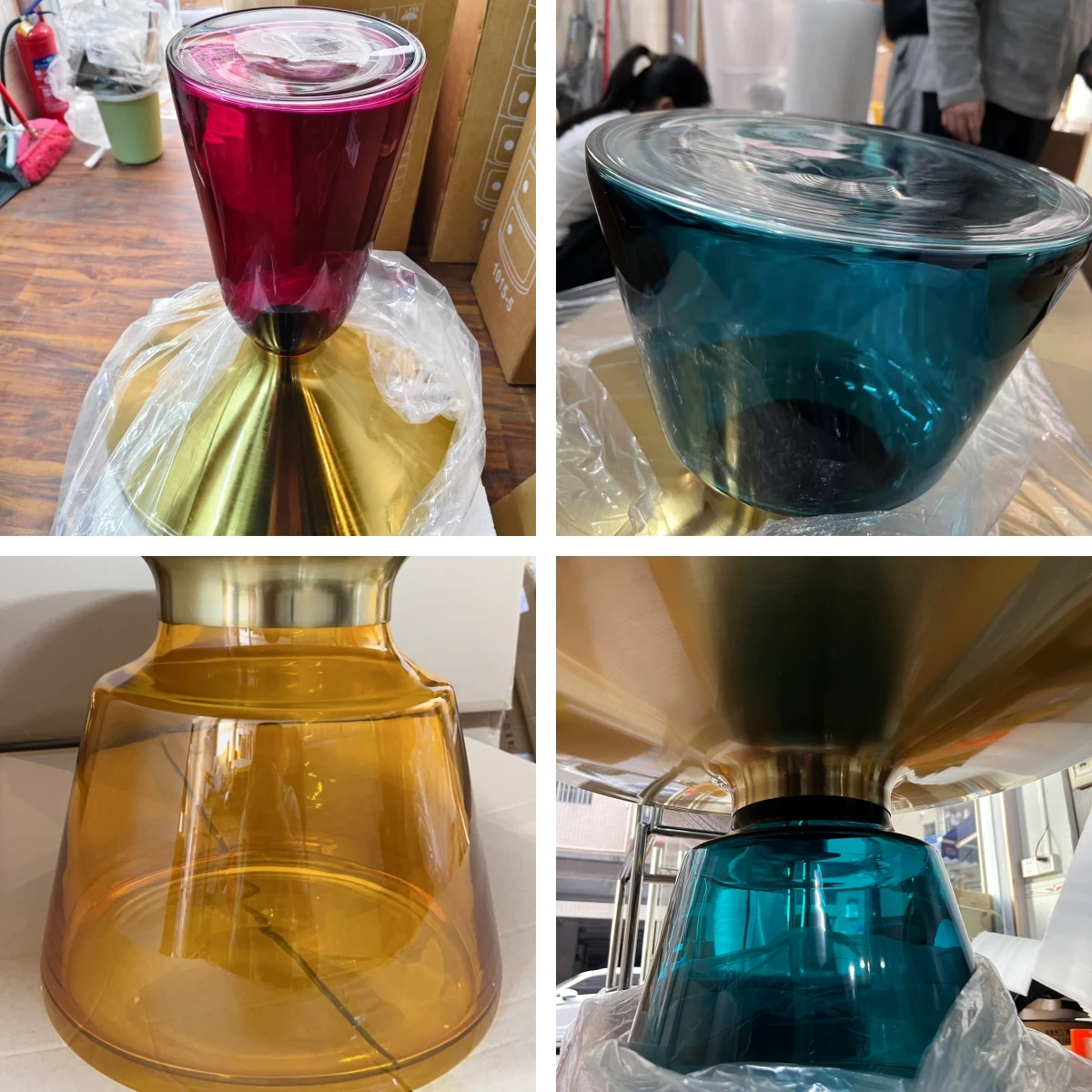 European Retro Luxury Glass Tea Table Living Room Sofa Combination Side Table Coffee Table Balcony Side Tables Tempered Glass