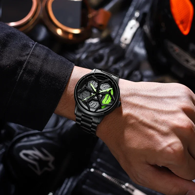 2024 New Top Brand Luxury Mens Watches Stainless Steel Car Wheel Hub Quartz Watch For Men Military Sport Watch Relogio Masculino
