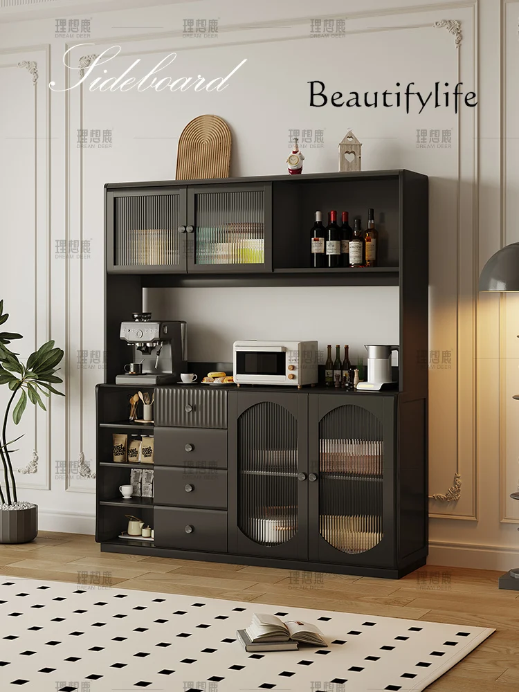 

French Retro Black Solid Wood Storage Sideboard Cabinet Household Minimalist Living Room Storage Rack Tea and Wine Cabinet