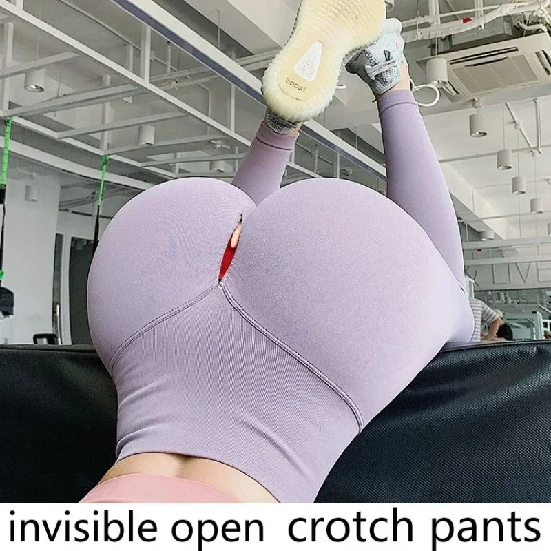 Outdoor Sex Invisible Zipper Fitness  Sexy  Pants Women Invisible Open Crotch Pants Peach Yoga High Waist Quick-drying Leggings