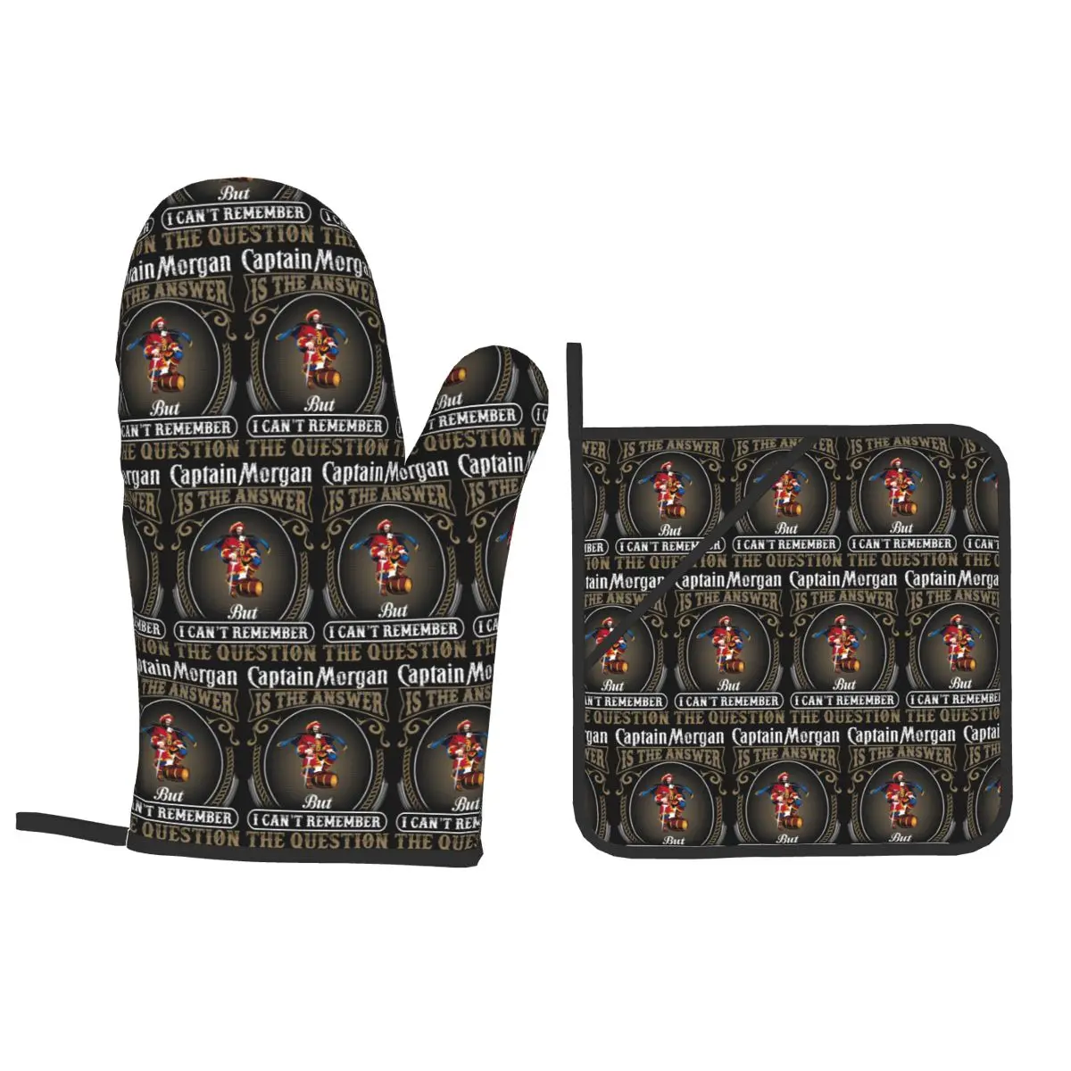 Captain Morgan Oven Mitts and Pot Holder Sets of 4 for Baking Kitchen Cooking Grilling Resistant Non-Slip Gloves