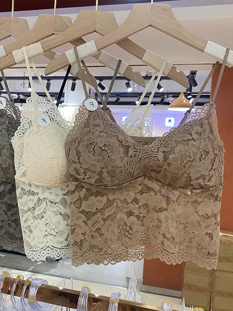 Lace  Halter Vest Women's Inner Wear Outer Wear with Chest Pad Beautiful Back Bra Integrated Short Sexy Top