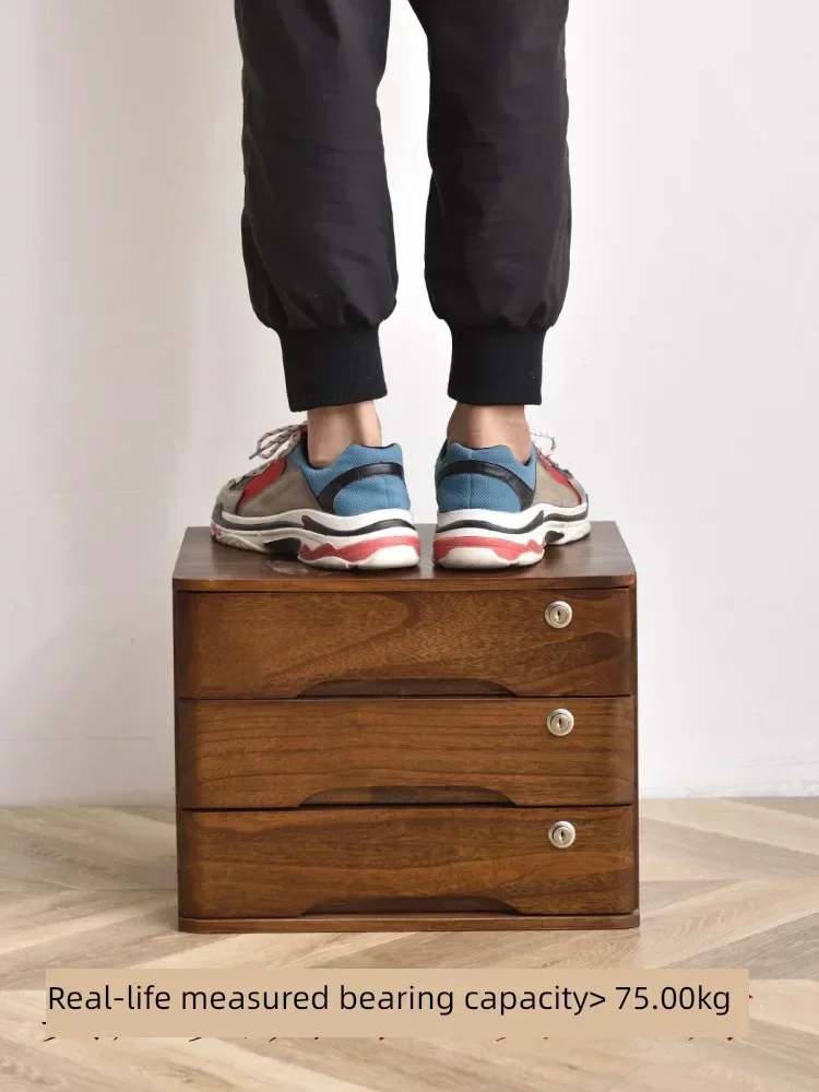 Retro Style Solid Wood Storage Box, Multi-layer Drawer Cabinet with Lock, Desktop File Organizer, Office Debris Box.