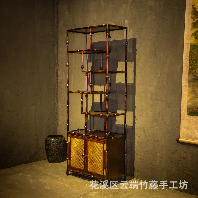 Chinese vintage bamboo handmade bamboo Bogu frame Ming style antique rack ornaments tea tea set display