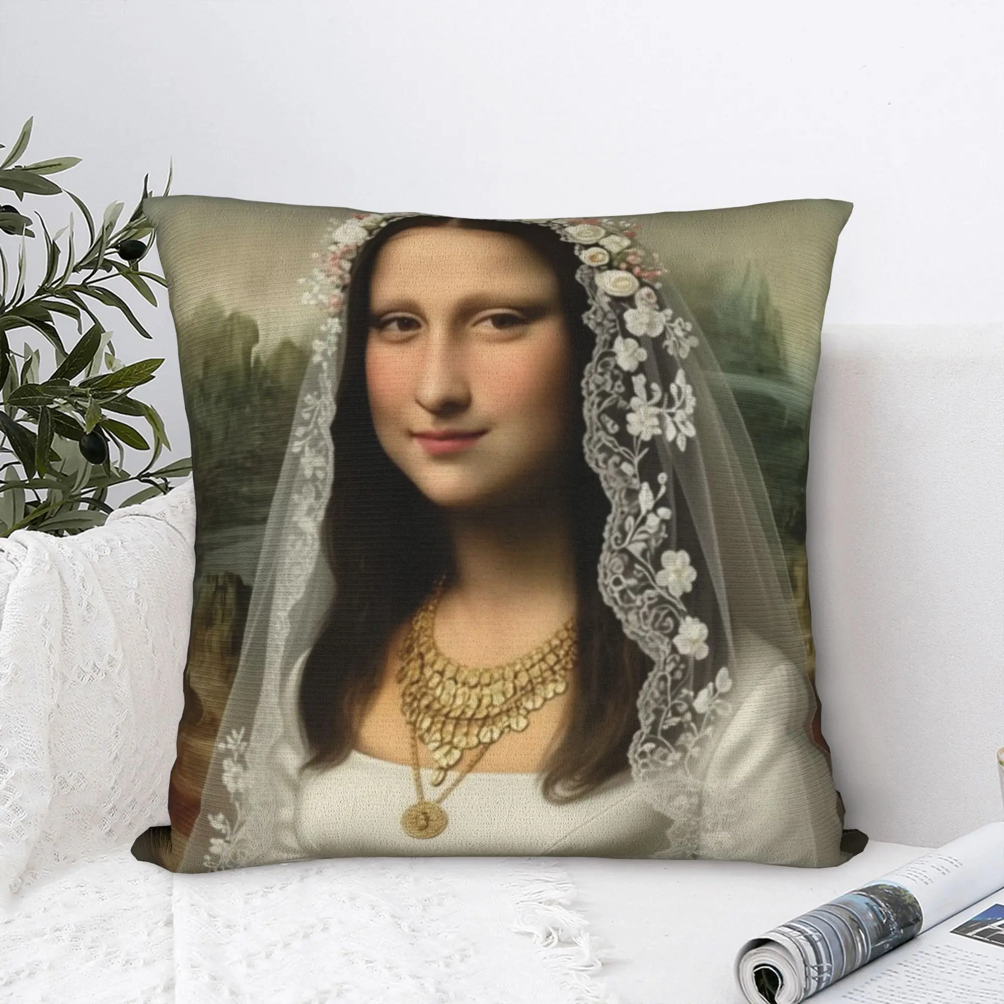 Bride Mona Lisa Funny Art Pillow Cover  Morden Pillow Case For Office Car Home Decor Print Pillowcases Gift