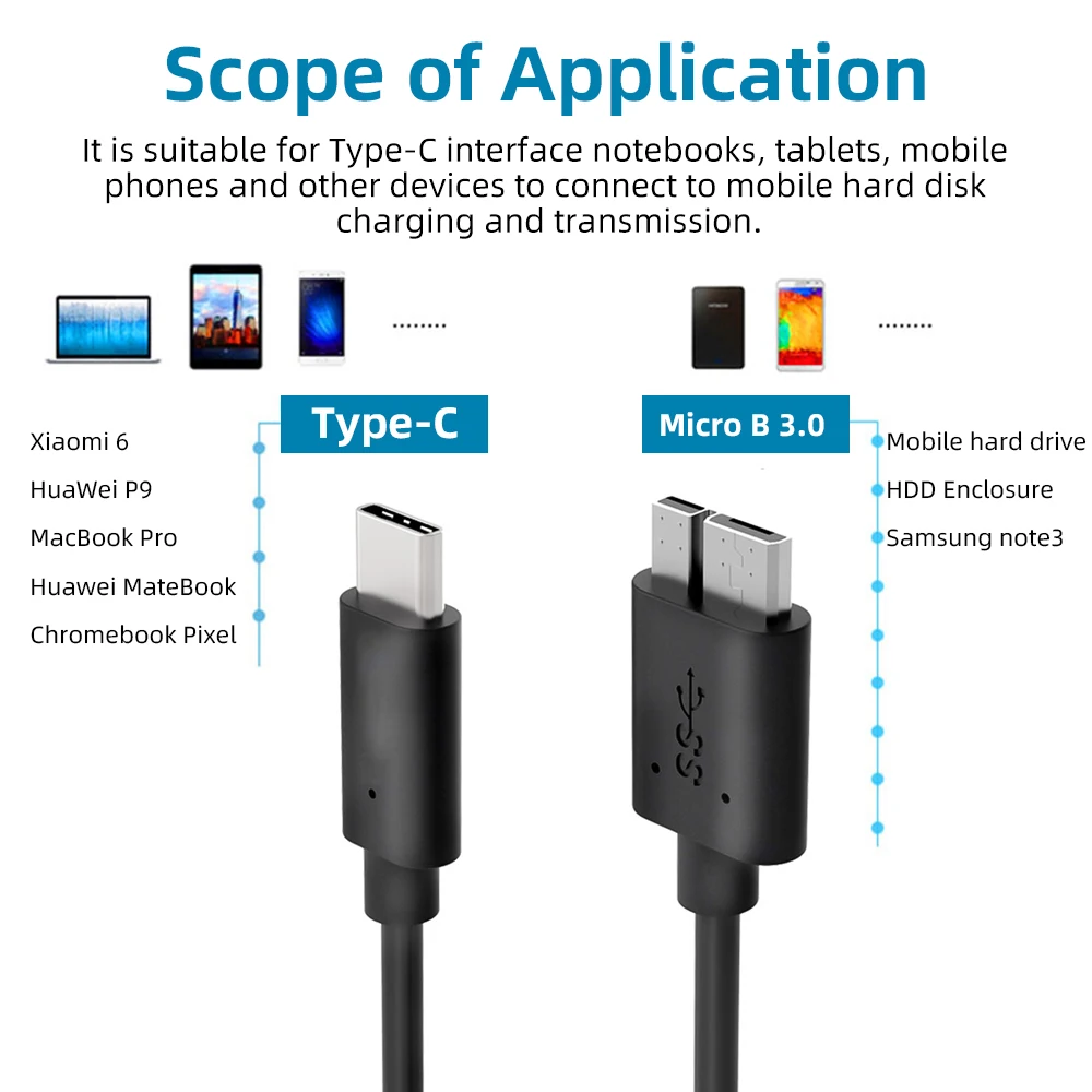 Usb C To Micro B 3.0 Short Cable Usb 3.1 Usb-C To Usb 3.0-Micro B Data Sync Cord for Hard Drive Disk Hdd Ssd Cable Connector