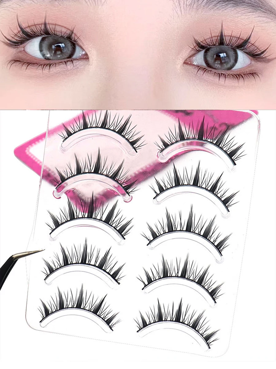 メイクアップつけまつげ、5ペアマンガまつげ、うっすらとしたアニメつけまつげナチュラルルック、ふわふわスパイキードールまつげ、漫画まつげ