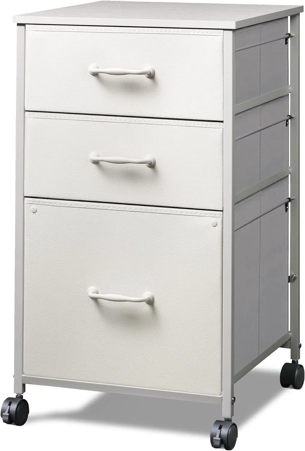 

Rolling Printer Stand with 3 Drawers, Fabric Vertical Filing Cabinet fits A4 or Letter Size for Home Office, White