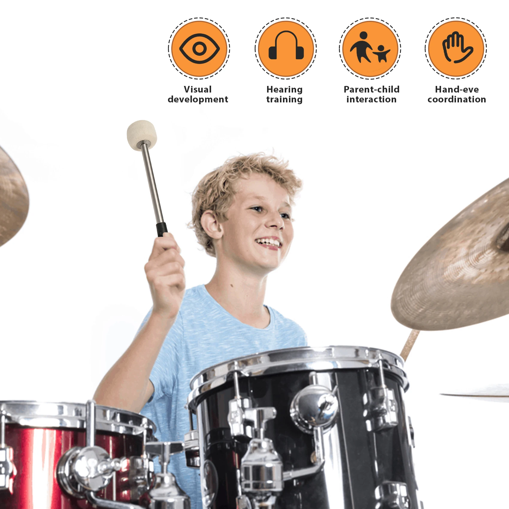 AC22 2 قطعة مطارق طبلة فولاذية 12.5 بوصة، أعواد طبلة من الصوف مع مقبض من الفولاذ المقاوم للصدأ، مطارق طبلة صوف مضادة للانزلاق