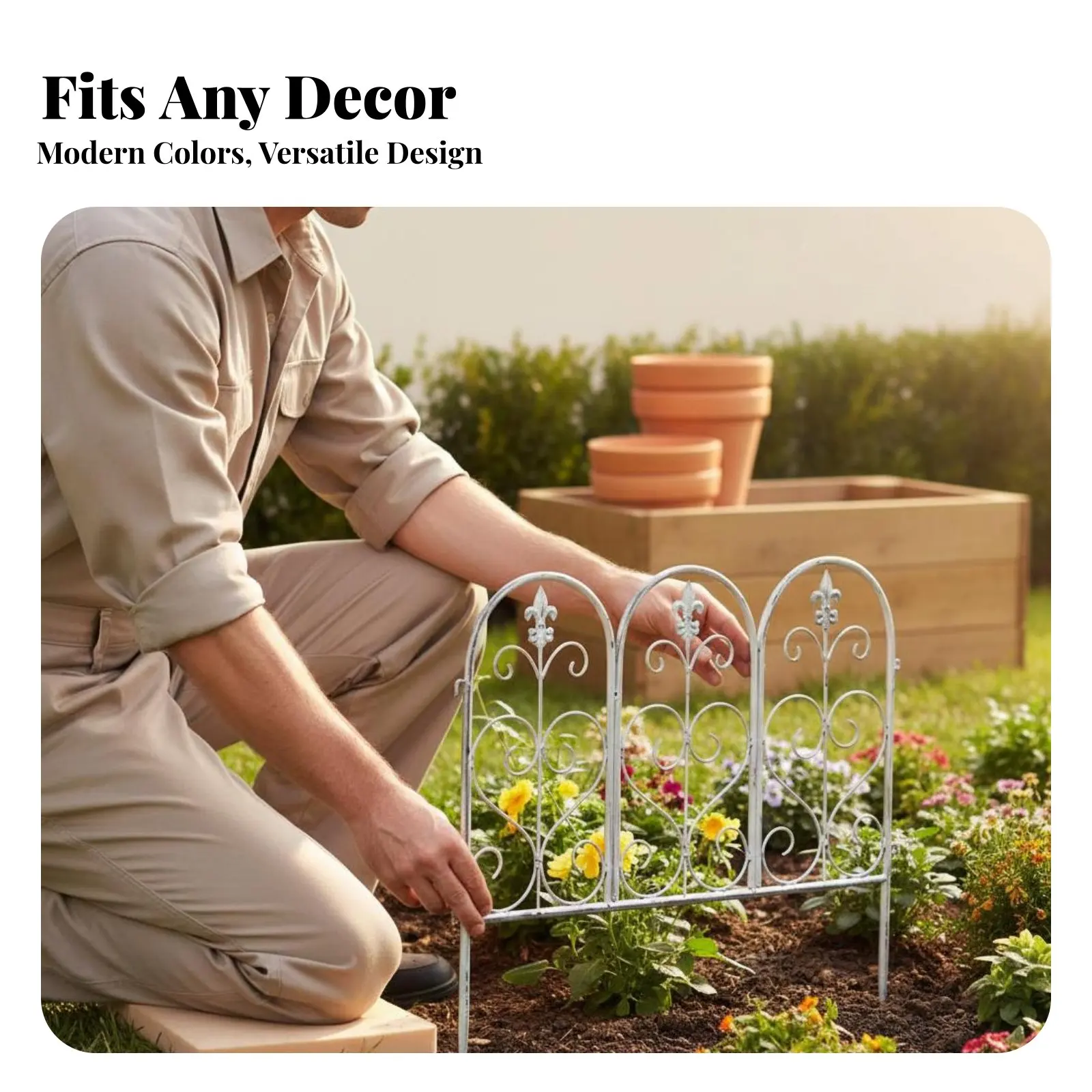 Decorative Metal Garden Fence Long-Lasting Flower Bed Fencing Wrought Iron Design Edging Easy to Install Short Fence Panels