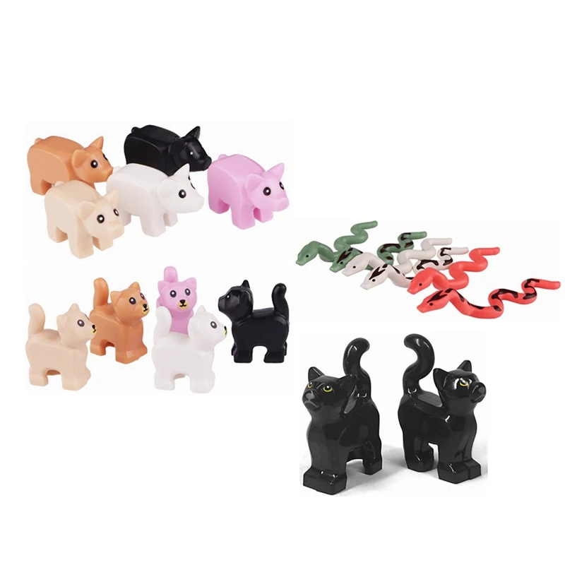 5PCS/Set Animals Cute Cat Pig Snake Figures DIY Building Blocks Toys for Children Gifts Toy Colorful Animal 38801 13786 1410pb01