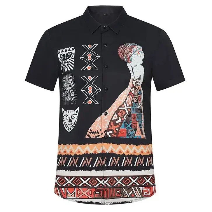 Summer Men's Fashion Digital Print Short Sleeve Shirt High Quality Non-ironing Smooth Soft for Party Banquet Nightclub