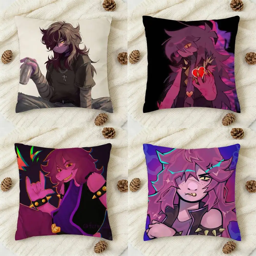 

D-Deltarune S-Susie Double-sided Printed Square Decorative Cushion Cover for Sofa Living Room Home Decor