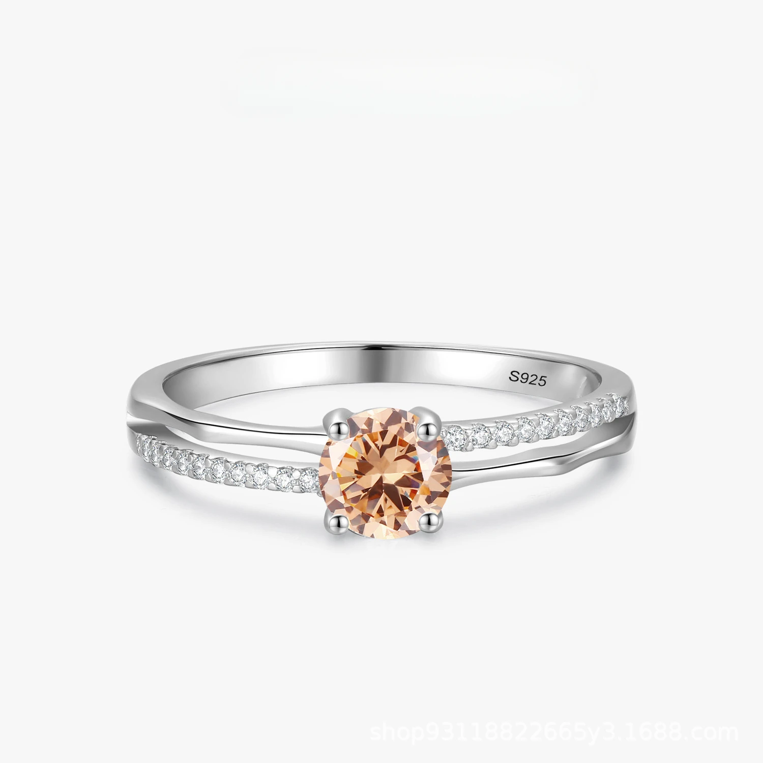 Fashion Versatile S925 Silver Champagne Zircon Versatile Ring, Female Minority Design Style Sparkling Diamond Ring