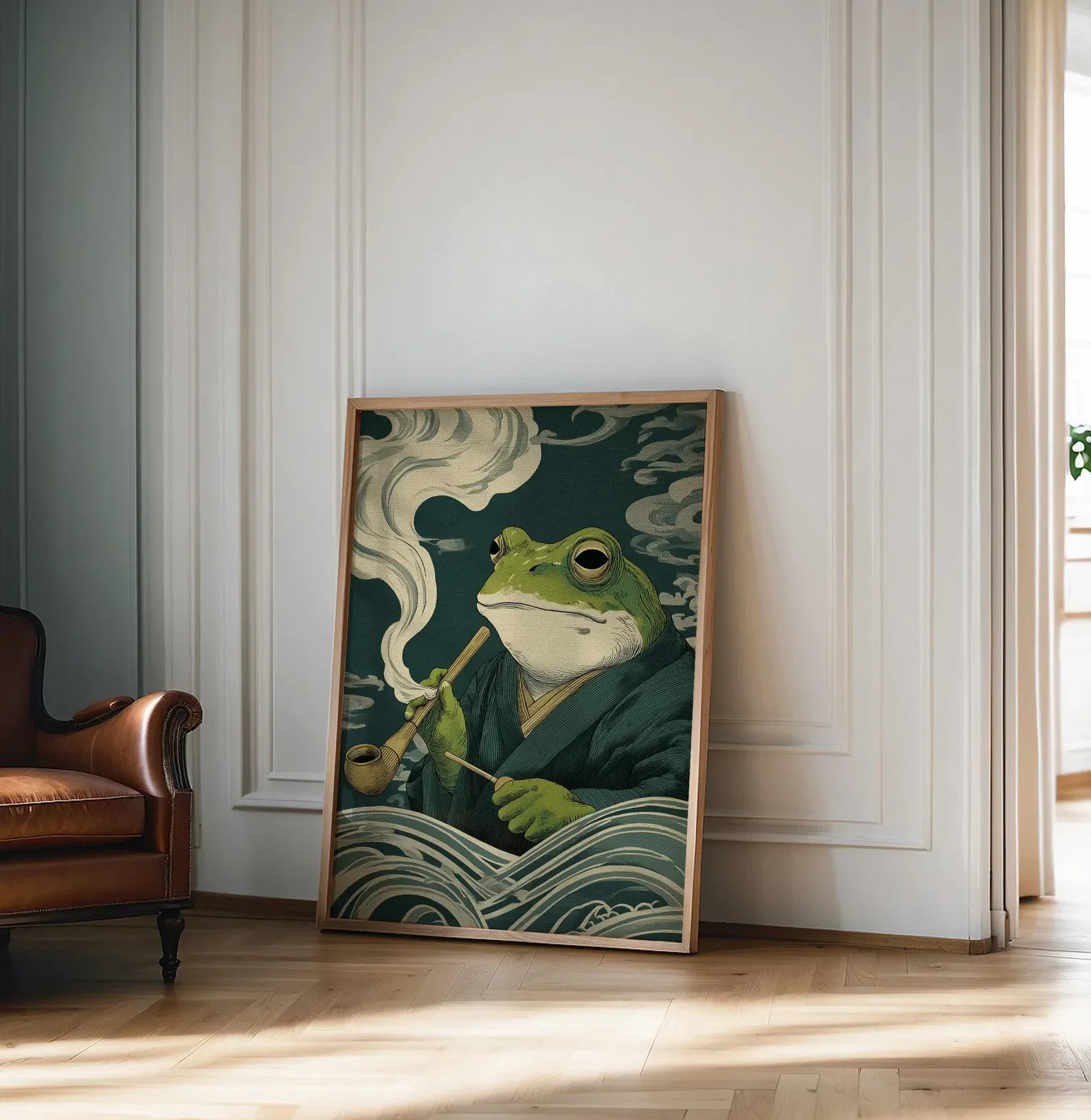 Japanese Frog Poster, Frog Smoking a Cigarette Vintage Poster Print Japanese Vintage Wall Art, Art Retro Whimsical Print, Animal