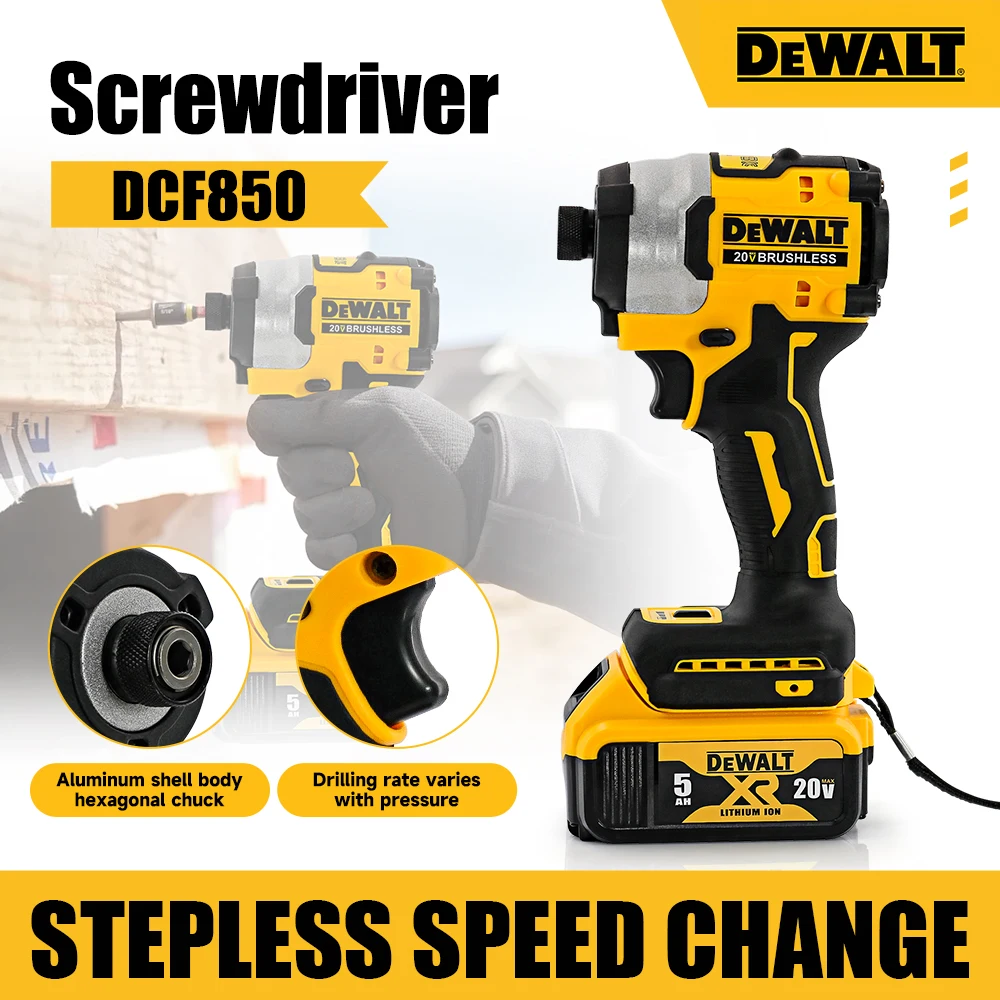 

New Dewalt 20V Battery DCF850 3250RPM Brushless Impact Driver 205N.m Cordless Screwdriver Electric Impact Drill 1/4 Power Tools